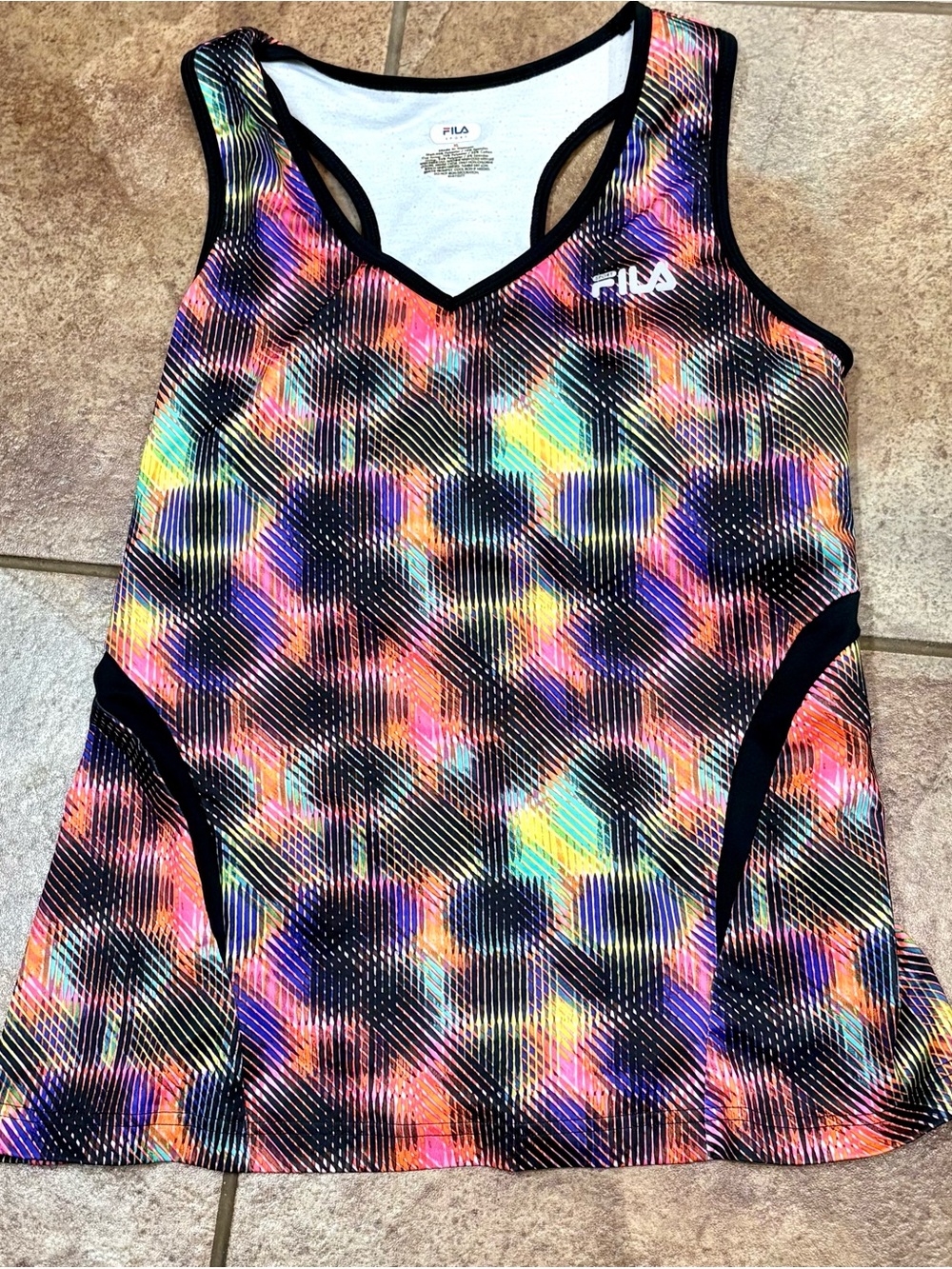 Fila Multicolor Geometric Racerback Tank Top with Black Trim-XL